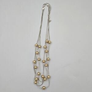 Three Strand Silver Toned and Gold Toned Adjustable Necklace Fashion Costume